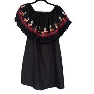World Market Dress Womens Small Medium Black Embroidered Off the Shoulder